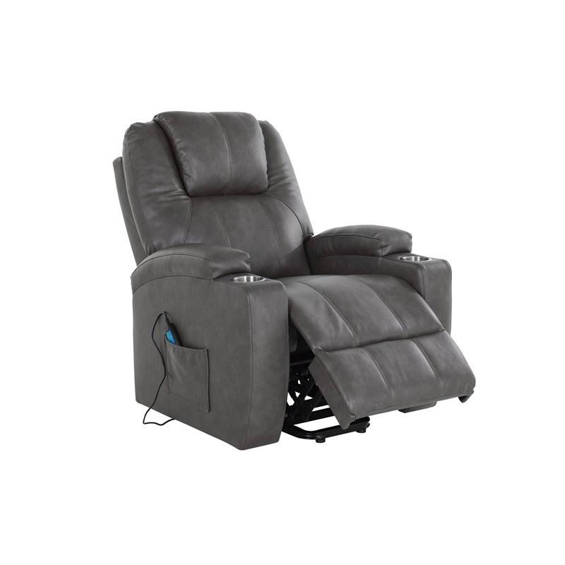 Gray Faux Leather Power Lift and Recliner with Heat and Message